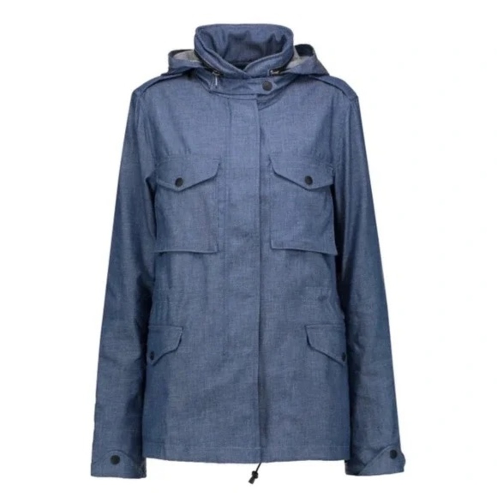 Rag & Bone Blue Chambray Hooded Utility Jacket with Adjustable Waist